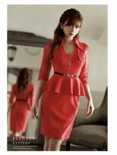 襟あり袖付きレースペプラムキャバドレス ミニドレス【Belsia/ベルシア】