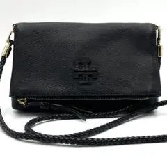 極美品● トリーバーチ ショルダーバッグ マックグロー ロゴ ブラック レザー