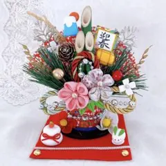 お正月飾り☆つまみ細工☆ちりめん細工☆雪うさぎ☆かがみ餅☆門松☆ハンドメイド☆