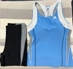 adidas 水着セット 青タンクトップ 黒ショートパンツのサムネイル