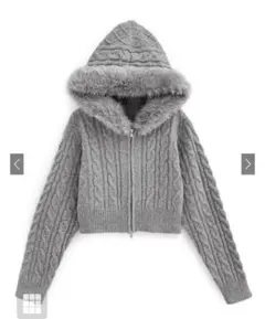 GRLファーフードダブルジップケーブルニットカーディガン[mb1601]