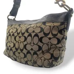 美品 COACH コーチ ショルダーバッグ シグネチャー キャンバス 舟型 黒