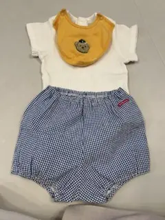 クマ刺繍付きロンパース・カバーオール　2点セット