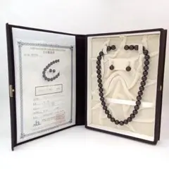 【鑑別書付】黒玉天然ジェット ネックレス イヤリング セット