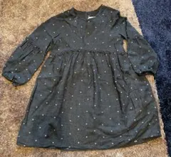 ザラ　ZARA チャコールグレー ドット柄 長袖ワンピース　110 未使用