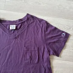 Champion Vネック ポケットTシャツ パープル Mサイズ