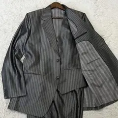✨希少✨ビジネススーツ　セットアップ　3ピース ストライプ　光沢　グレー　大きい