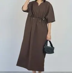 LAVEANGE ウエストドロストワンピース　5L ブラウン　大きいサイズ