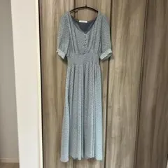 archives 水色 フラワープリント 半袖ロングワンピース