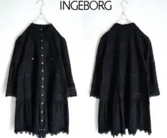 美品INGEBORGインゲボルグ☆カットワーク総レースチュニックブラウス 4 黒のサムネイル