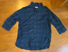 goodday ネイビーブラック 七分袖チェック柄シャツ　袖ボタンつき