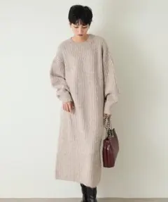 ワイドリブニットワンピース【洗濯機洗い可】　オペークドットクリップ