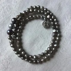 グレー系真珠ネックレス 専用ケース付き 本パール　キ107