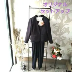 ダークネイビー オリジナルセットアップ オールインワン3点ツイードノーカラー