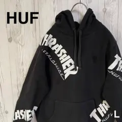 HUF ハフ × スラッシャー コラボスウェット フーディパーカー L　黒　古着のサムネイル