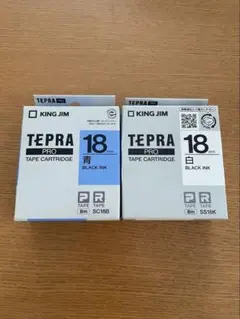 KING JIM SS18K テプラテープ 18mm 白 青　　2個セット