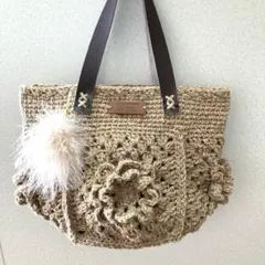 モチーフ編みバッグ　ブラウン