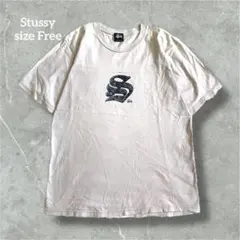 ステューシー Tシャツ ベージュ ロゴプリント コットン 紺タグ B065