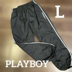 PLAY BOY プレイボーイ　ブラック サイドストライプ パンツ　男女兼用　L