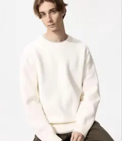 UNIQLO ウォッシャブルミラノリブクルーネックセーター　OFF WHITE
