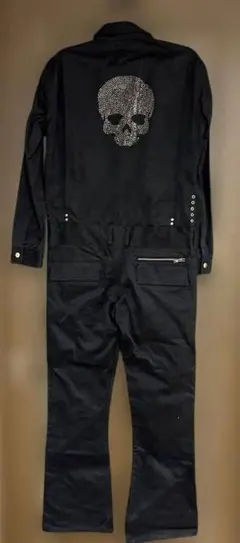 スカルデザイン ドクロ黒 オーバーオール　つなぎ