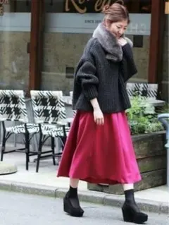 【最終価格】イエナ ハード圧縮ウールフレアスカート マキシ丈 ピンクパープル