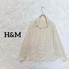 H&M/豹柄ブラウス　長袖とろみシャツ　光沢アイボリー　S 大人カジュアル
