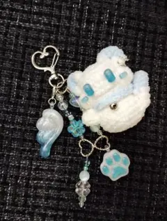 水色な猫ちゃんのビーズキーホルダー