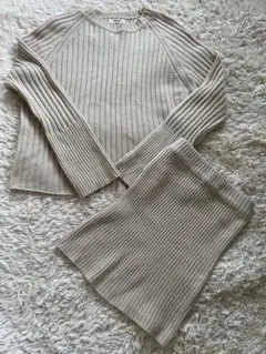 HONEY KNIT リブニット セットアップ ベージュ
