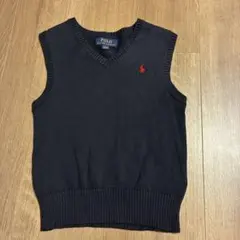 ネイビー Vネック ニットベスト ポロシャツ刺繍