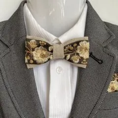 ベビーから大人の方まで★コットンリネンとインド刺繍リボンを組み合わせた蝶ネクタイ