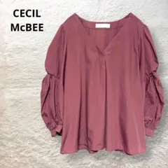 CECIL McBEE Vネック ブラウス 長袖 プルオーバー ボリューム袖 M
