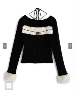 ファーホルターネックリボンニットトップス