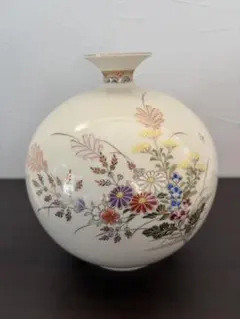 玄山】「薩摩 花瓶」茶道具 金彩 薩摩焼金彩色絵花詰在銘アンティーク