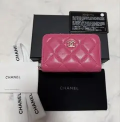 シャネル　ジップコインパース　ピンク　キャビアスキン