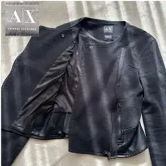 【アルマーニエクスチェンジ】ライダース　ダブルジップXXS 黒ツイード　ペプラム