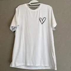 レディース半袖Tシャツ ハートプリント サイズLホワイト