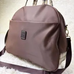 美品 DAKS ダックス ボストンバッグ 2WAY ハウスチェック ナイロン 茶