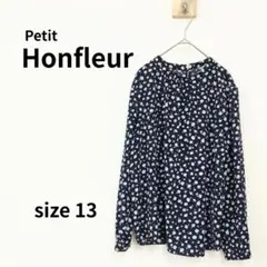 Petit Honfleur　長袖ブラウス　小花柄　13号　ネイビー　2145のサムネイル