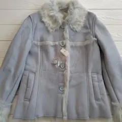 美品ライトブルー ファー付きムートンジャケット
