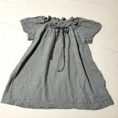 Lourmarin　パープル茶色 ギンガムチェックりぼんトップス　ゆったりのサムネイル