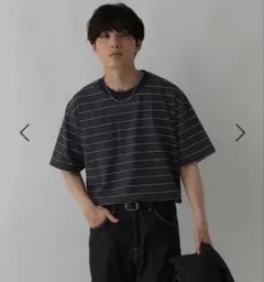 グローバルワーク　ボーダー　アソートコットンTシャツ　半袖　黒　マルチボーダーのサムネイル