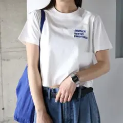 【ANME】刺繍ロゴミニTシャツ　ホワイト×ブルー　Mサイズのサムネイル