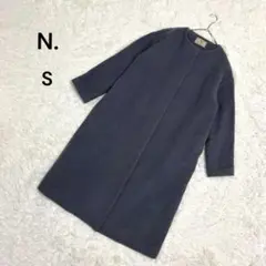 【エヌドット】S ノーカラーコート　ロング丈　羊毛　アンゴラ　ブルーグレー