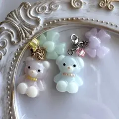 【2個セット】パステルブルーいぬ・パステルパープルくまレジンチャーム