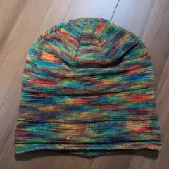 ★美品★カラフルニット帽 星型ボタン付き