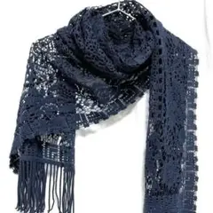 ☆最終値下げ☆マフラー、ストール、ショール、ネイビー、花柄、大判、長め