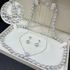 (B030207) K18WG あこや 真珠 ネックレス イヤリング セット