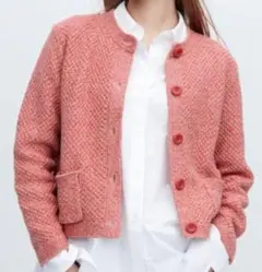 ユニクロ　ピンク ニット ボタン付きカーディガン　ニットジャケット
