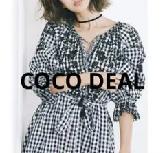 COCO DEAL 刺繍ギンガムチェック マキシワンピース ブラック　リボン